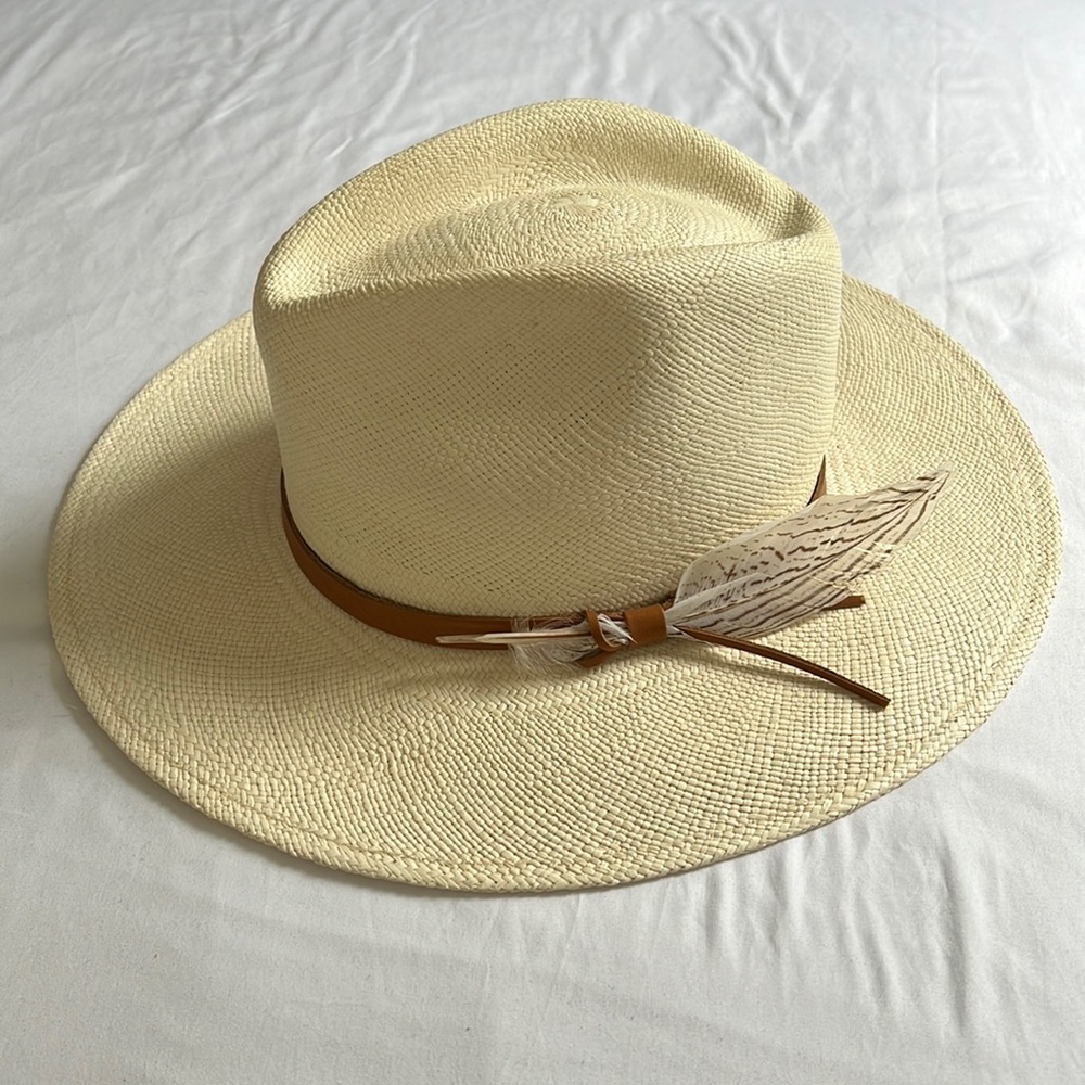 Goorin Bros Panama Hat w/ Owl Feather and leather trim